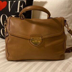 Prada Brown Leather Satchel with Gold Hardware